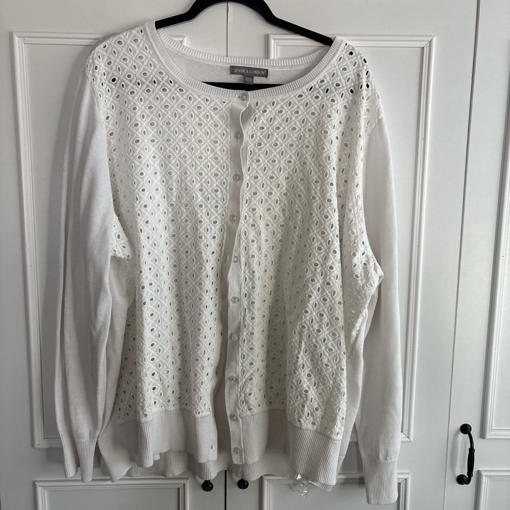 Jessica London White Cardigan Sweater